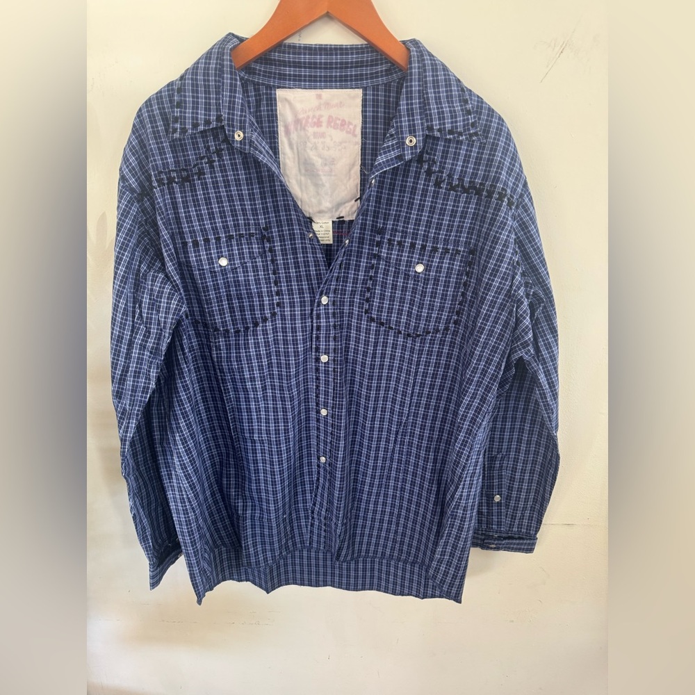 Vintage Rebel Blue Plaid Snap-Front Shirt